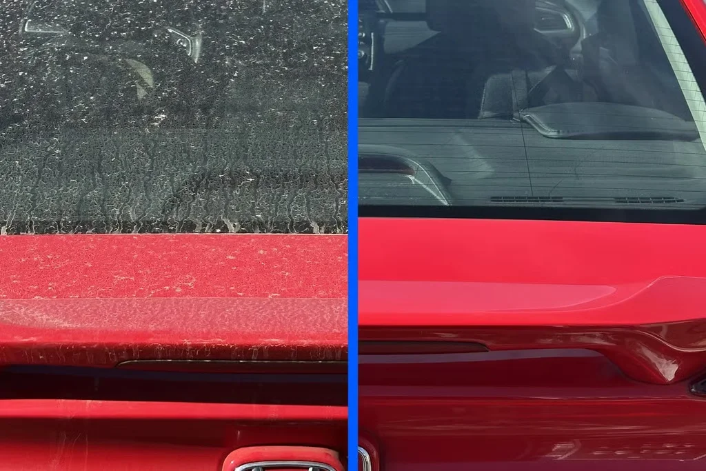 Before and after exterior trim and glass cleaning